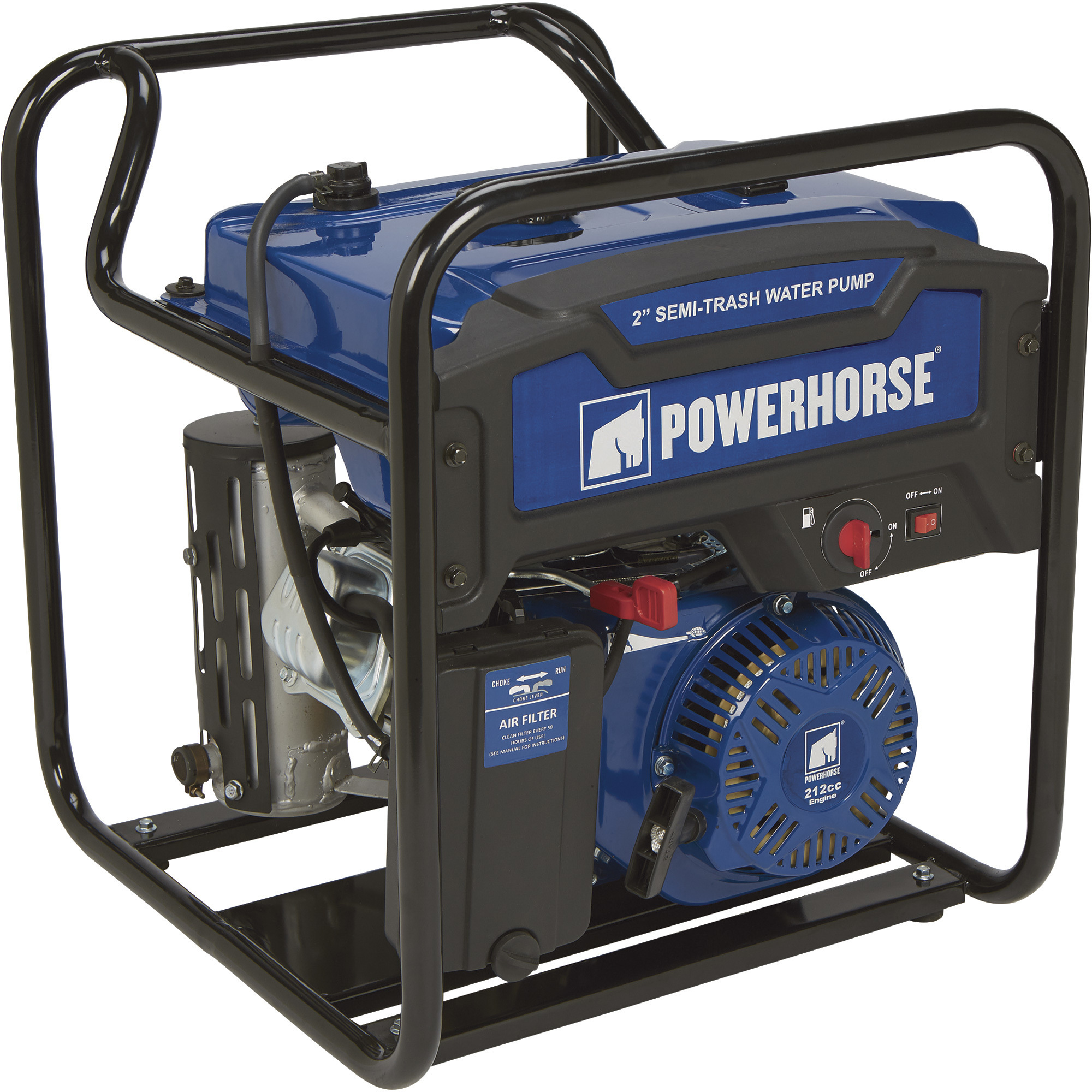Powerhorse Extended Run Semi-Trash Water Pump, 2in. Ports, 7860 GPH, 212cc OHV Engine, 5/8in. Solids Capacity